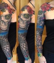 Skull, flower, geometry, sleeve