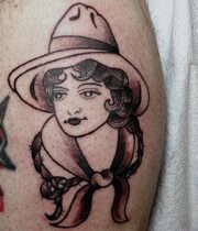 Cowgirl traditional tattoo